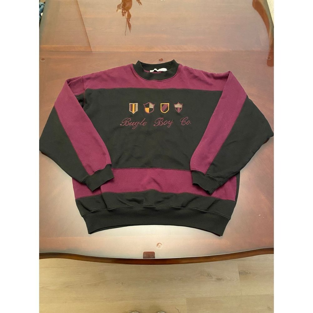 Vintage Bugle Boy Company Co. embroidered sweater purple men's XL black